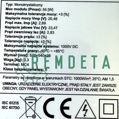 BATERIJA SAULĖS MONOCRISTALLINE 55W EU 3