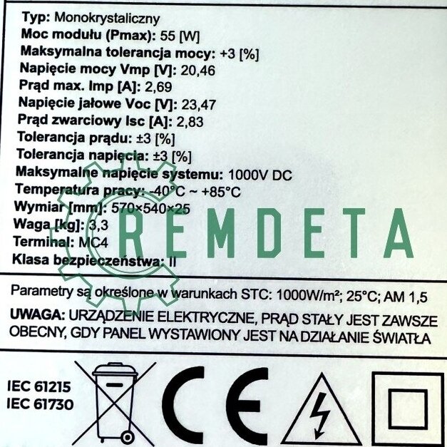 BATERIJA SAULĖS MONOCRISTALLINE 55W EU 3