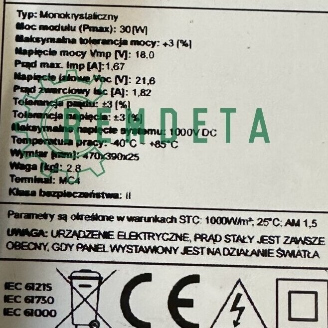 BATERIJA SAULĖS MONOCRISTALLINE 30W EU 2