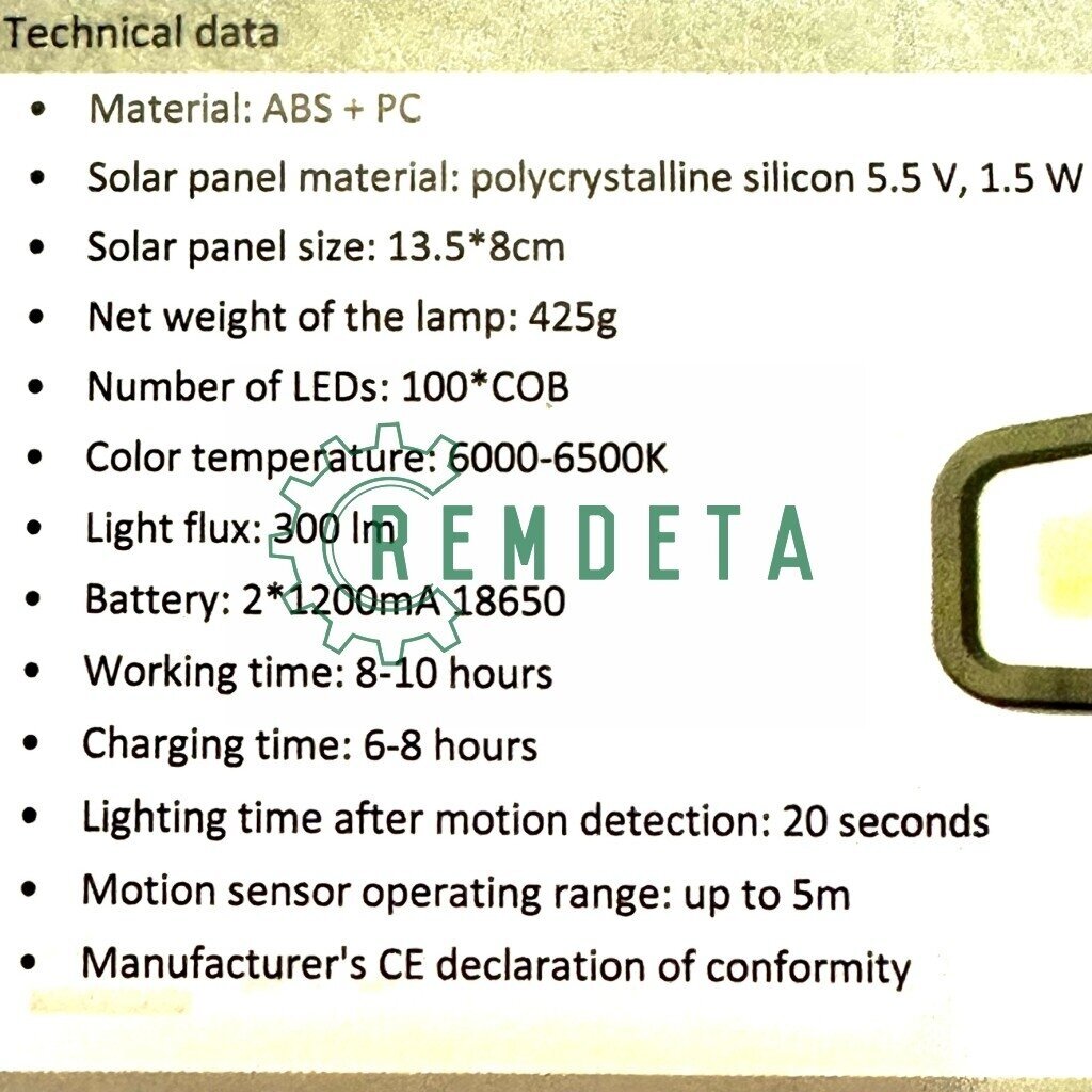 ŽIBINTAS ĮKRAUNAMAS SAULĖS BATERIJA LA0400 100*COB LED 2*1200mAh 3 ŽIBINTAS ĮKRAUNAMAS SAULĖS BATERIJA LA0400 100*COB LED 2*1200mAh 3